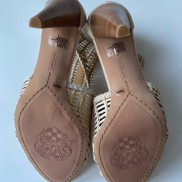 cream leather Vince Camuto woven high heel peek toe ankle bootie - Picture 8 of 9